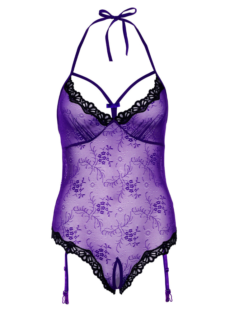 Daring lace teddy with open crotch