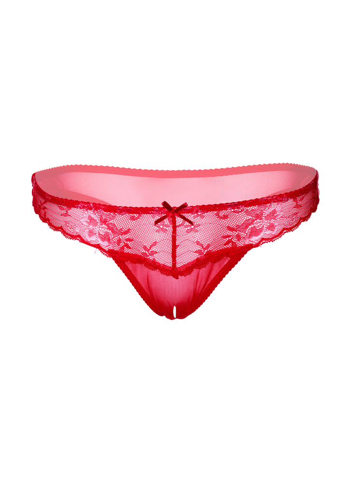 Daring crotchless floral lace string
